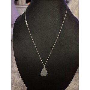 .925 Italy Sterling Silver Chain Necklace With Sea Glass Pendant Minimalist